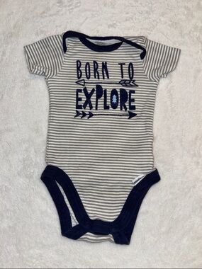 (3 for $10) Gerber Born to Explore Navy & Gray Striped Baby One-Piece